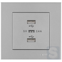 Розетка USB-A + USB-A 5V-2.4A Arvia Electric KAREN Срібло (20 03 2000 302)